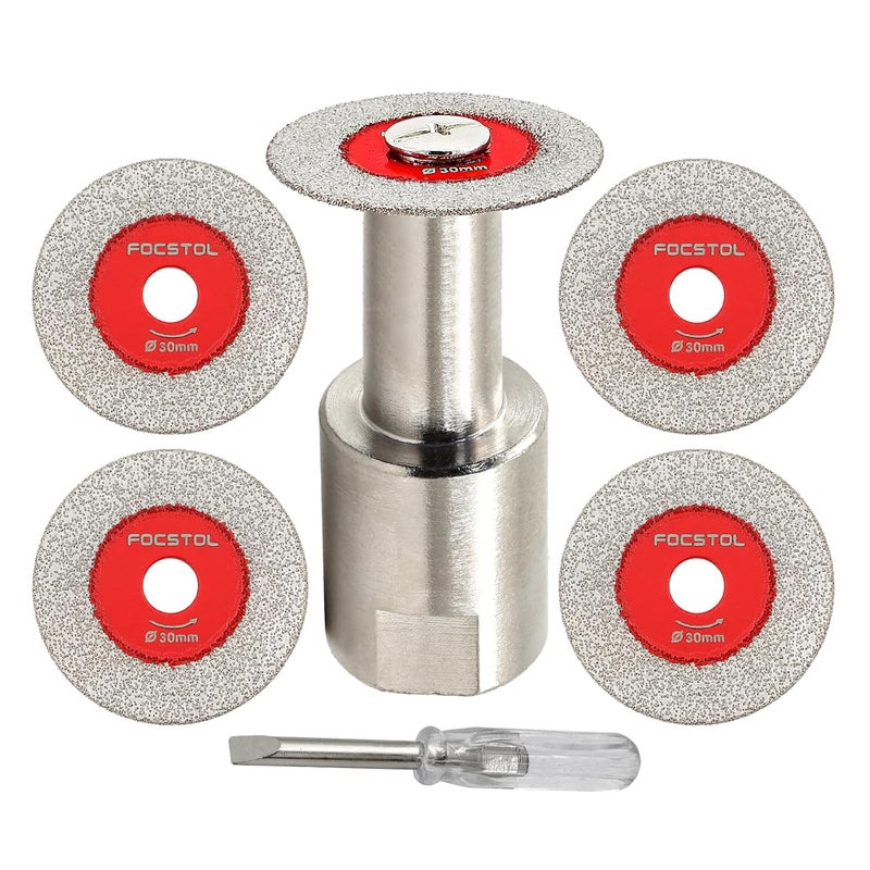 FOCSTOL Mini Diamond Glass Cutting Disc - 5pcs 1-3/16 Inch(30mm) Glass Saw Blade and 1pc 5/8''-11 Flange for Glass Jade Marble Granite Artificial Stone Porcelain Tile Ceramic - Image 1